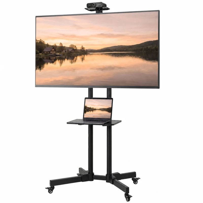 HOMCOM Mobile TV Stand on Wheels for 32-75 Inch Screens, Mobile TV Cart with Tilt, Height Adjustable, Black