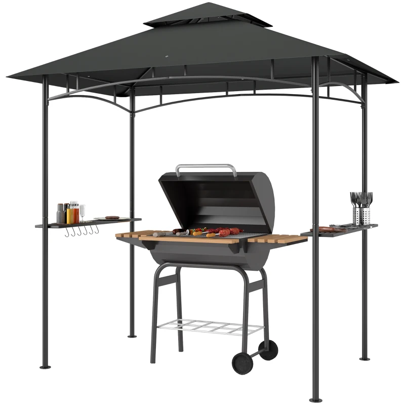 Outsunny Grillpaviljoen met LED-verlichting 240 x 150 x 258 cm Waterafstotend en Vlamvertragend Tuinpaviljoen met Dubbellaagsdak