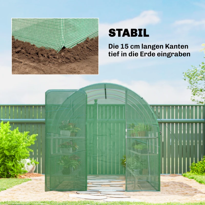 Outsunny Kas 3 x 2 x 2 m folietunnel met vergrendelbare openslaande deur 6 oprolbare gaasramen steunstangen