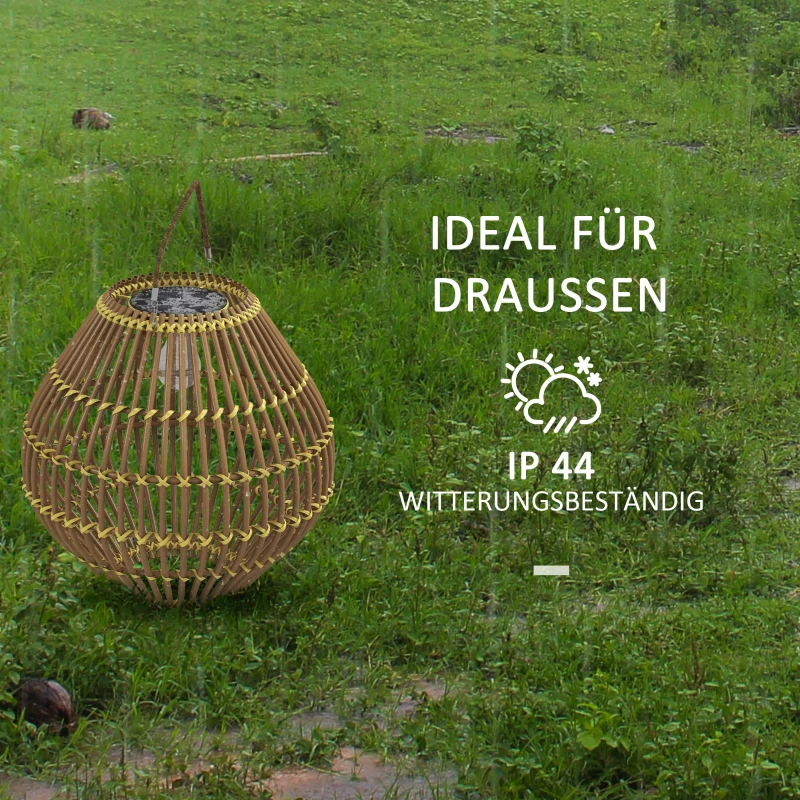 Outsunny Tuinlamp op Zonne-energie, PE-Rattan, Boho-Design, 31 cm x 31 cm x 32 cm, Geel