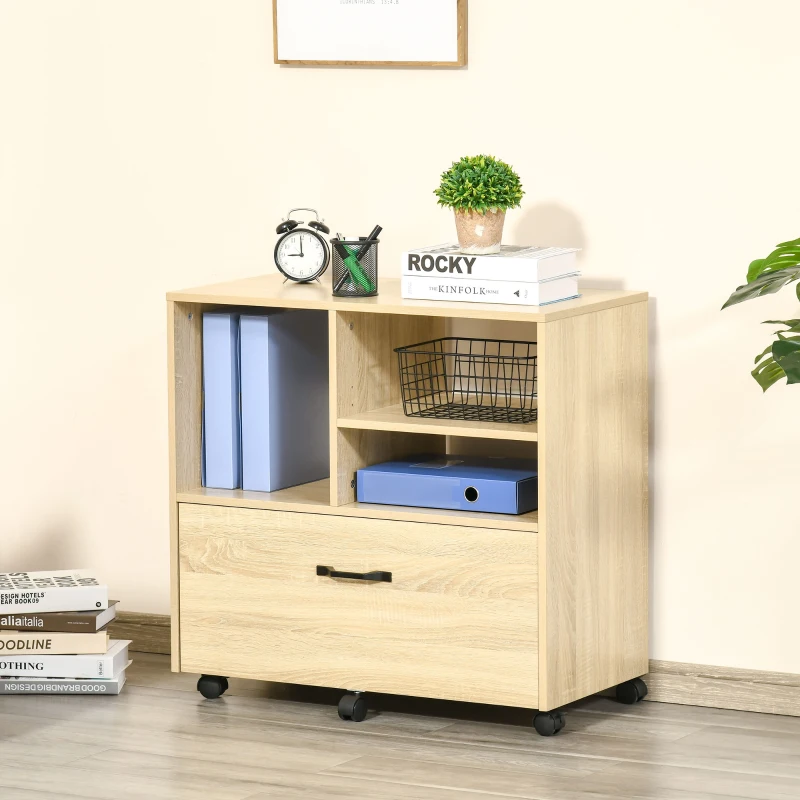 Vinsetto Mobile Multiuso per Ufficio Porta Stampante con 5 Ruote e Ripiano Regolabile, 77x40x73cm - Legno