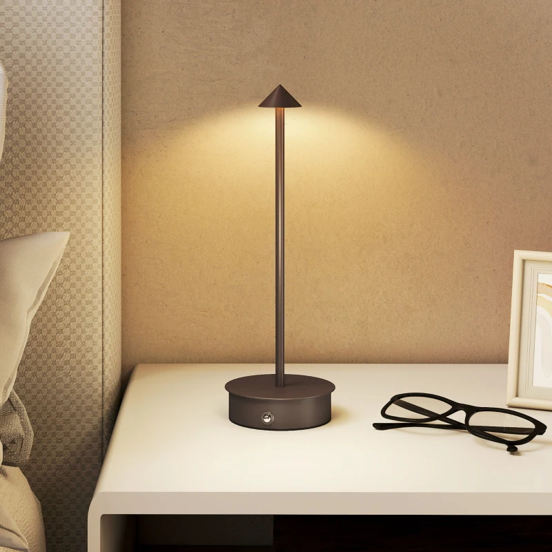 HOMCOM Lampada da Tavolo Touch Ricaricabile con USB, Regolabile 3000K/4500K/6000K, Autonomia 4-8 Ore, Caffè