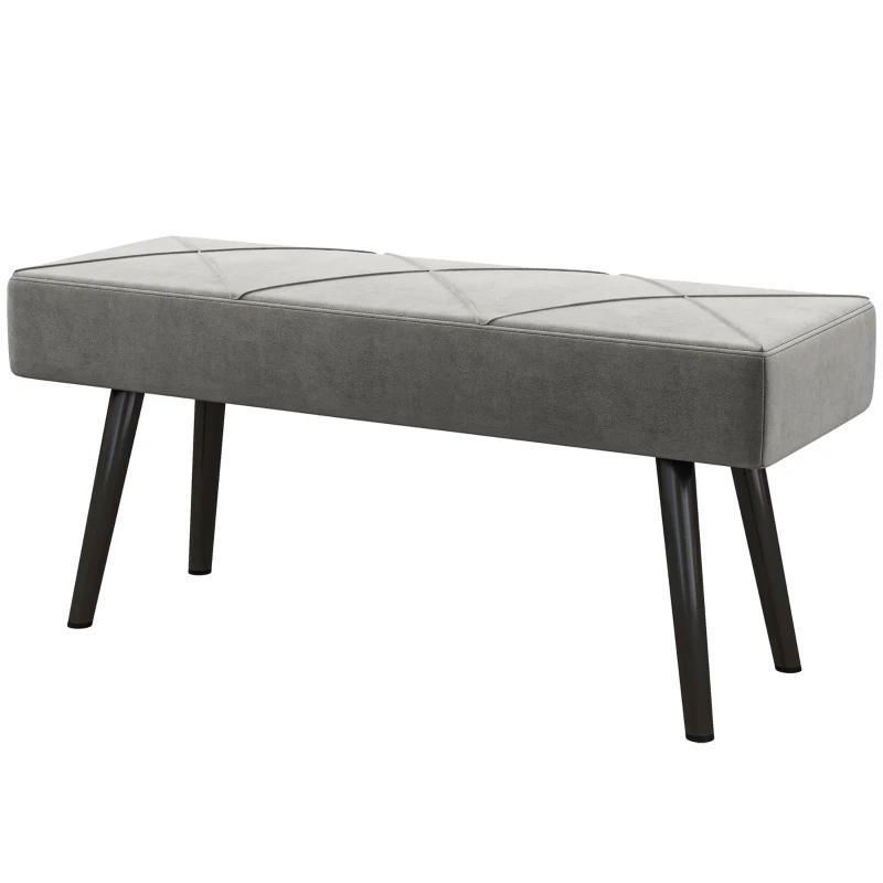 HOMCOM Grijze Zitbank Beklede Bank Bedbank, Fluweelachtige Look, 100 x 36 x 45 cm