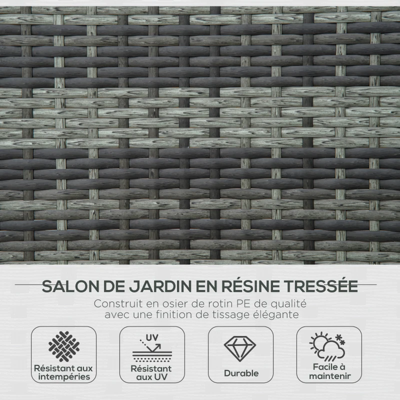 Outsunny Bain de soleil transat 2 places - grand confort - dossier inclinable multi-positions - matelas fournis - résine tressée gris