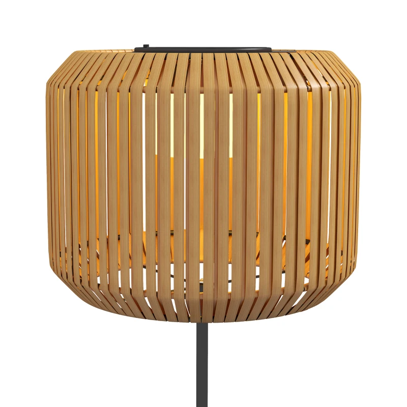 Outsunny Rieten Buitenlamp, Zonne Tuinlamp, Automatische Aan/Uit, LED, Weerbestendig, Metalen Frame, Ø34 x 130cm, Zwart/Geel