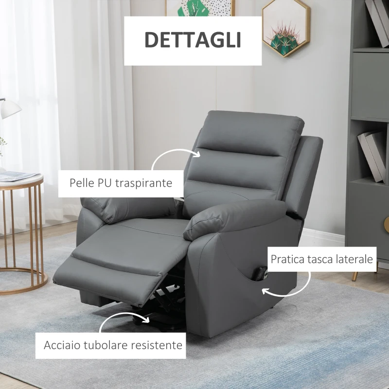 HOMCOM Poltrona Alzapersona Reclinabile fino a 135° con 8 Punti Massaggianti, Telecomando e Poggiapiedi, 91x86x101 cm