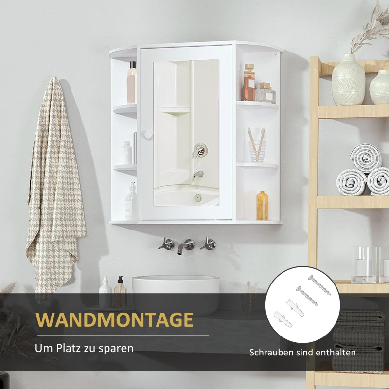 HOMCOM Spiegelkast Badkast Badkamerkast, 8 vakken, Spiegeldeuren, waterbestendig, 66 cm x 17 cm x 63 cm, Wit