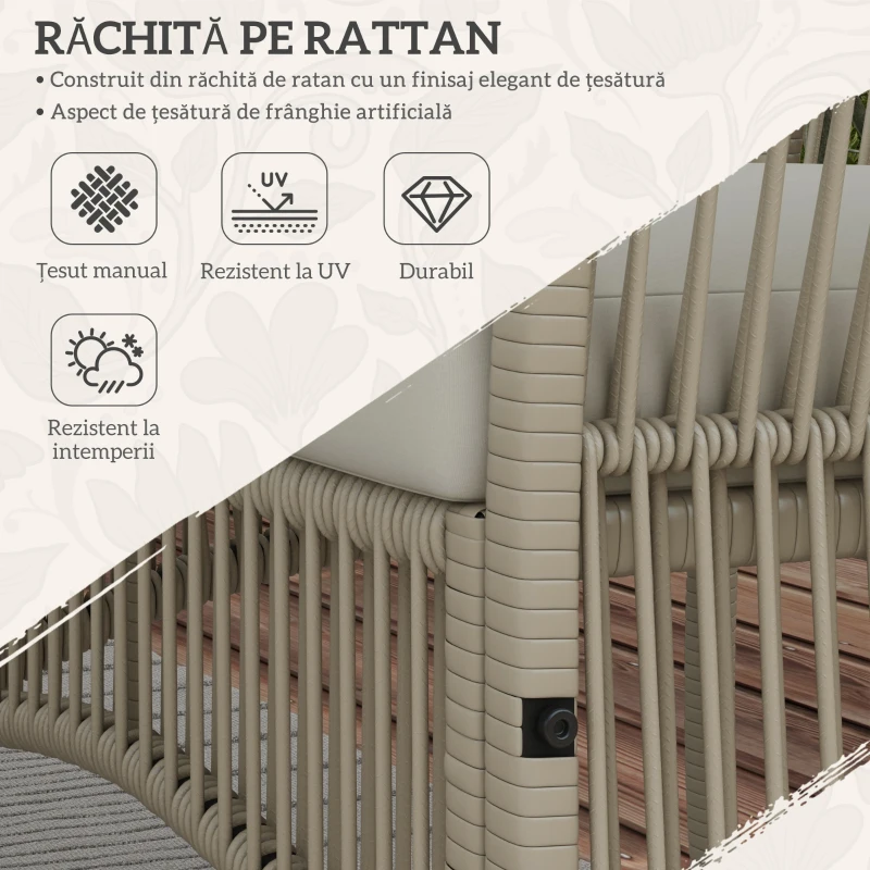 Outsunny Set de grădină din ratan, 4 piese, cu 2 fotolii, canapea și măsuță de cafea, culoare kaki și negru(m-5)