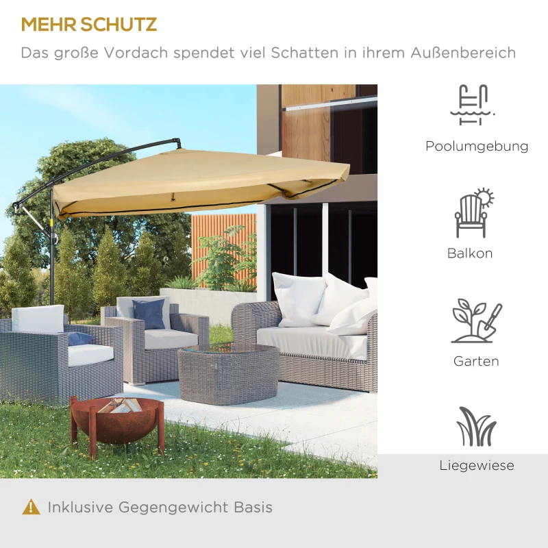 Outsunny parasol met muskietennet, inclusief Handslinger, ventilatieopening, 296 cm x 296 cm x 272 cm, wit+ zwart