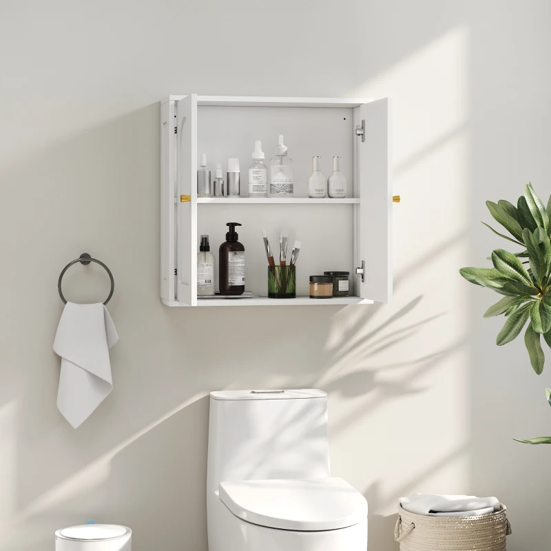HOMCOM Armoire murale, meuble haut salle de bain moderne avec placard à double porte et poignées dorées, 60x20x60cm, blanc