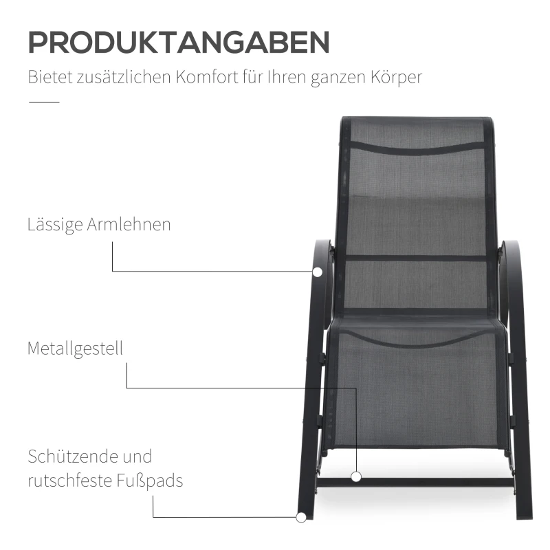 Outsunny Tuin loungeset, 2 ligstoelen met bijzettafel, ademende stof, stevig metalen frame, zwart