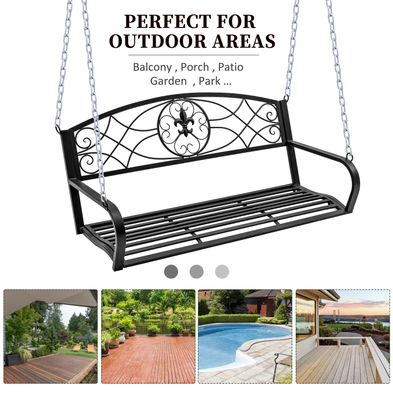 Outsunny Dondolo 2 Persone Design Classico Catene Incluse da Giardino Acciaio 132 x 63 x 58 cm Nero