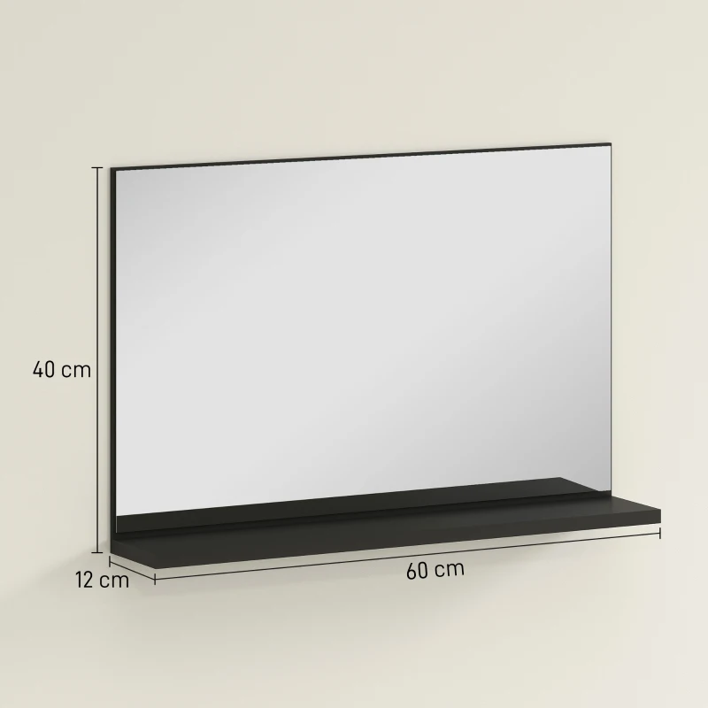 kleankin Specchio Bagno da Parete con Mensola Design Moderno e Multiuso, 60x12x40 cm, Nero