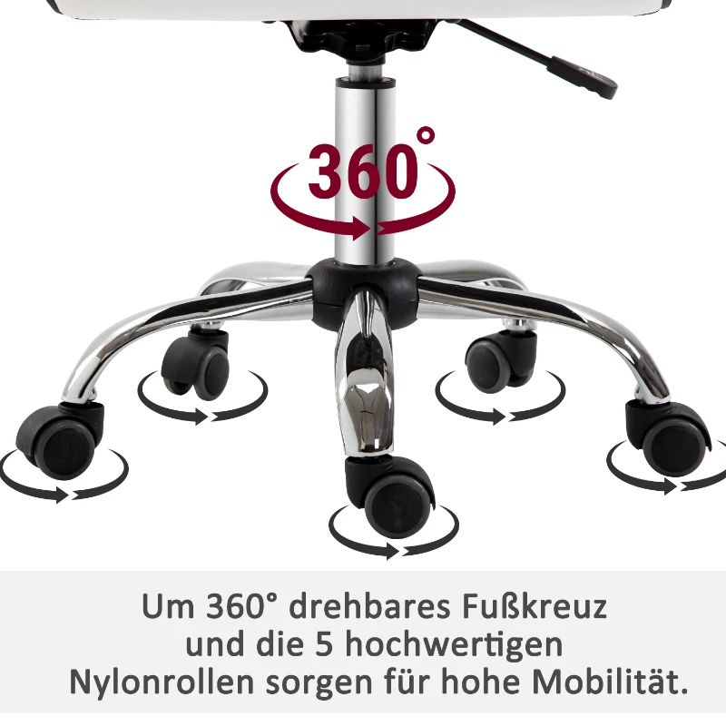 HOMCOM Draaistoel, Hoogteverstelbaar 43-55 cm, Tot 120 kg, Leerlook, Wit(m-4)