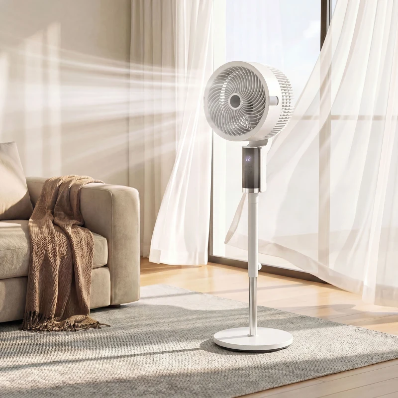 HOMCOM 20 dB Silent Standing Fan for Bedroom, 44" Pedestal Fan with 90° Oscillating, 8 Speeds and LED Light, White