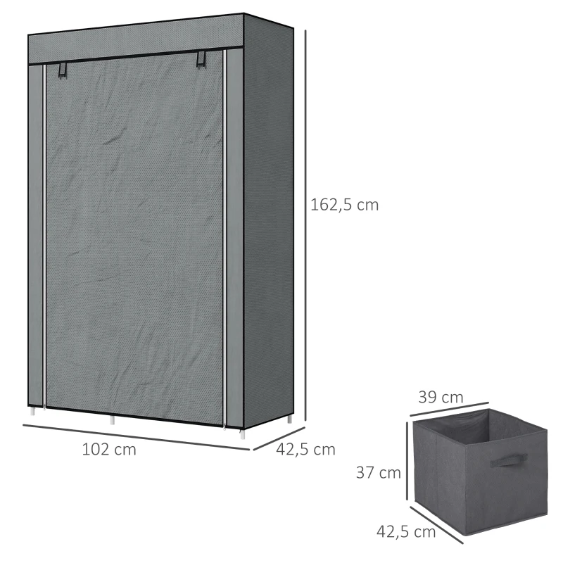 HOMCOM Opvouwbare stoffen kledingkast met 1 kledingstang, 6 planken, 102 x 42,5 x 162,5 cm, grijs(m-3)