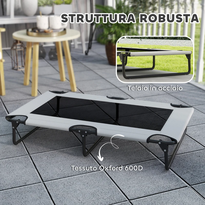 PawHut Letto per Cani Grandi Pieghevole con Tessuto a Rete da Interno ed Esterno, 107x61x20 cm, Grigio Chiaro
