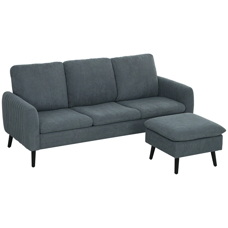 HOMCOM Hoekbank, 3-zitsbank met hocker, stoffen bekleding, L-vormige bankset, donkergrijs