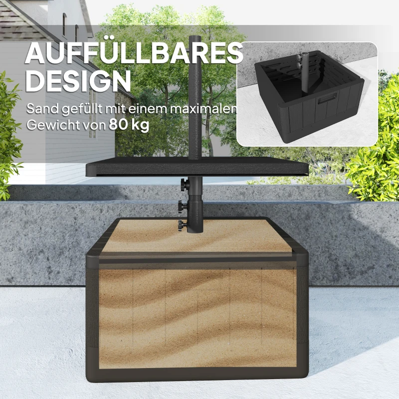 Outsunny Parasolvoet voor het terras, parasolstandaard met tafelblad, terrasparasolbasis, Kunststof, Zwart