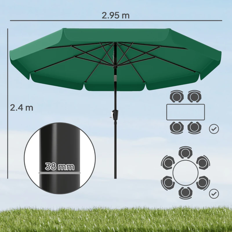 Outsunny 3 m Garden Parasol with Tilt Mechanism & Crank Handle, UPF 30+ Patio Umbrella Outdoor Table Umbrella, Green