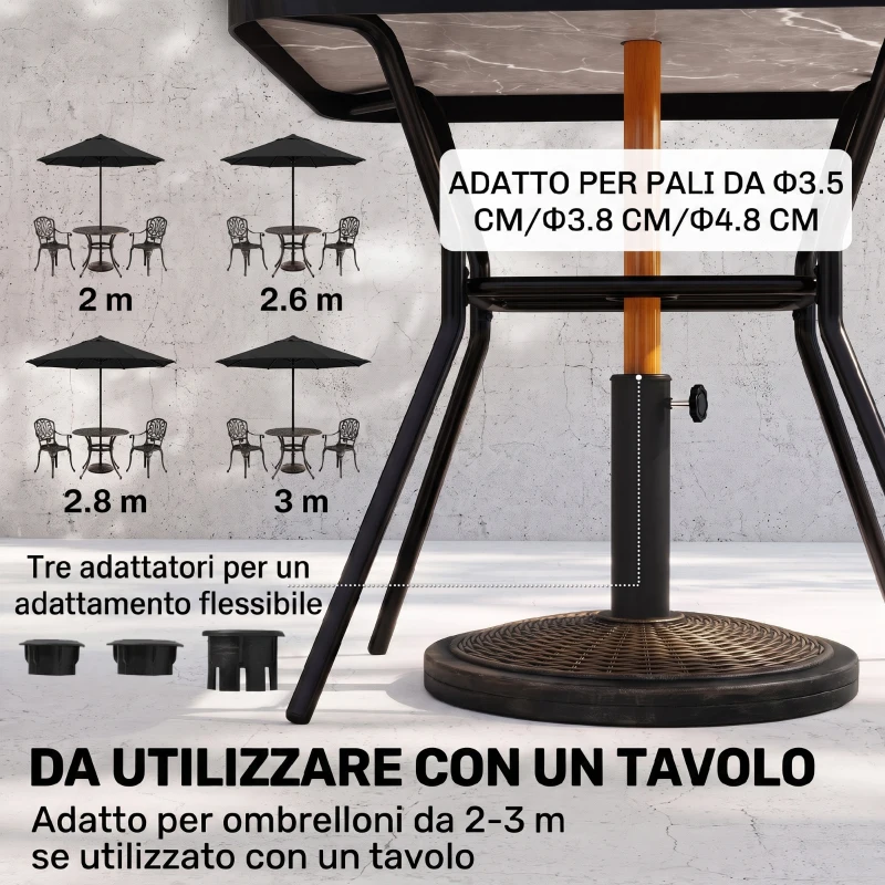 Outsunny Base per Ombrellone in Cemento e Plastica da 14kg con Effetto Rattan Ø48x34cm, Bronzo