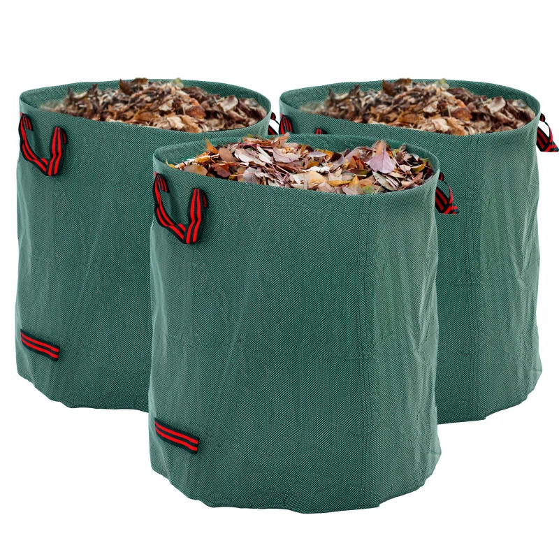 Outsunny Tuinafvalzakken 3x272L Waterdicht met Handvatten, UV Bescherming Groen