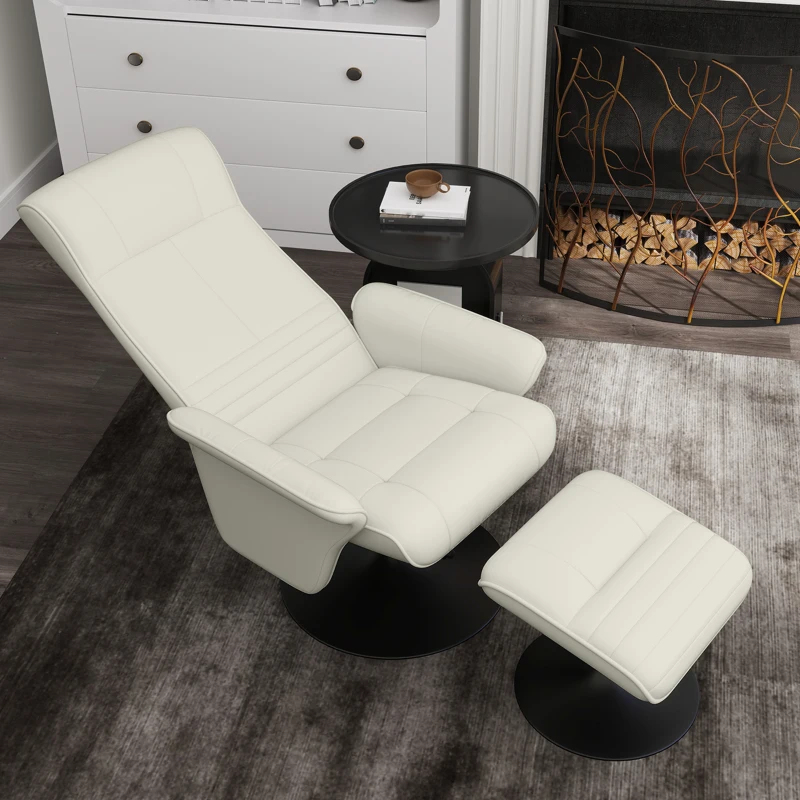 HOMCOM Relaxfauteuil, tv-fauteuil met hocker, draaibaar, ergonomisch, microvezel-look, tot 150 kg, Cremewit