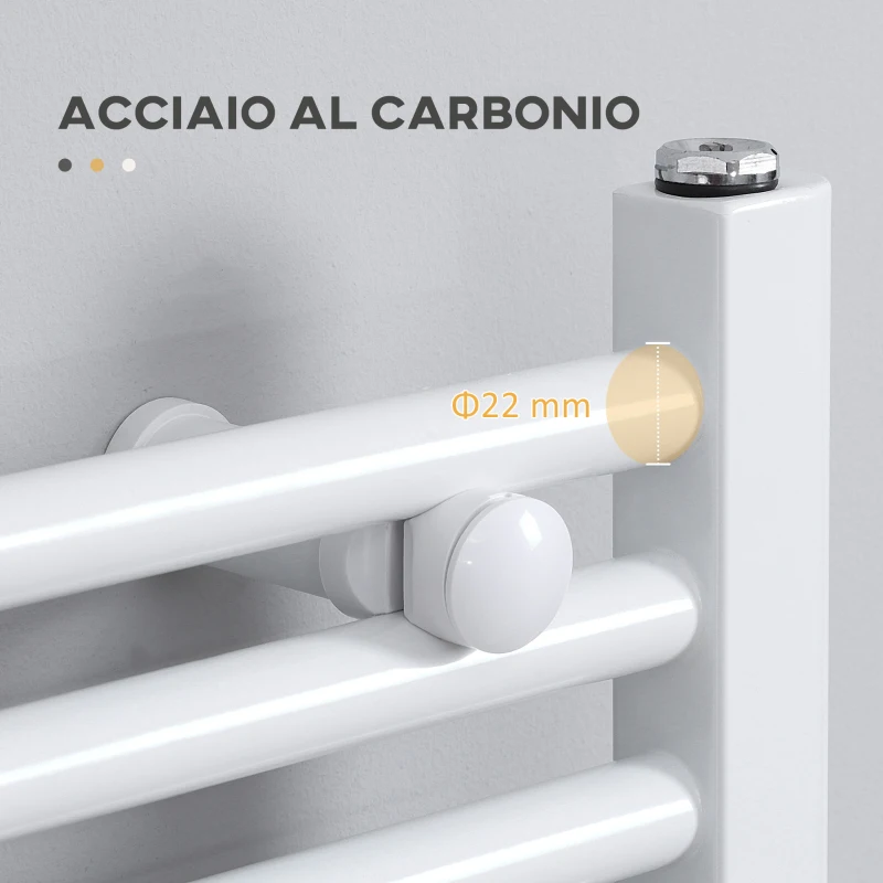 HOMCOM Termoarredo Bagno Scaldasalviette a 39 Barre in Acciaio, 60x180cm, Bianco