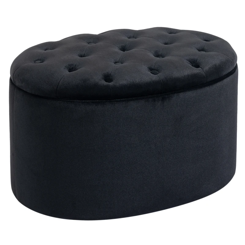 HOMCOM bank gestoffeerde bank met opbergruimte borstbank ovale vorm hal slaapkamer woonkamer fluweelzacht polyester rubber hout zwart 71 x 52 x 42 cm