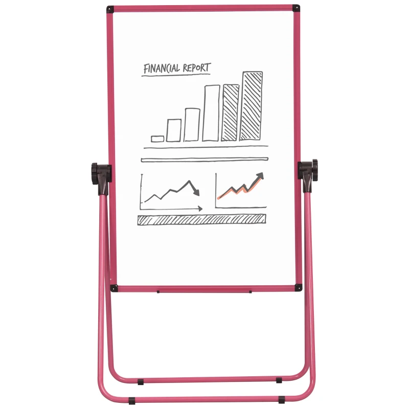 HOMCOM Chevalet de conférence pliable - tableau blanc magnétique double face - pivotant, réglable en hauteur 73L x 45l x 92-158H cm - rose