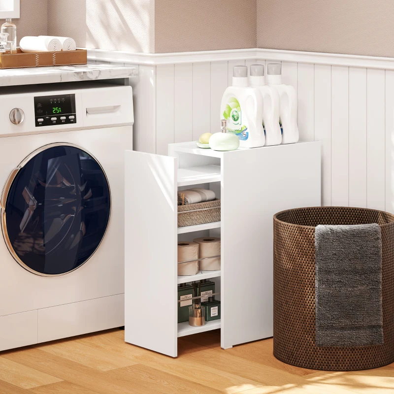 HOMCOM Mueble de Baño Estrecho con Cajón y Ruedas Organizador Independiente con 3 Compartimentos 47x30x66,5 cm Blanco