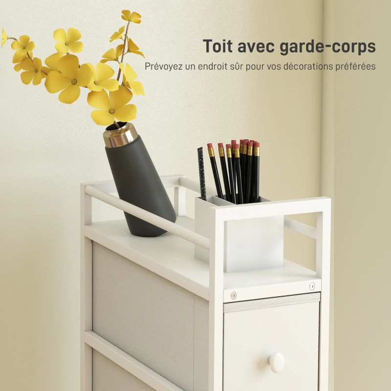 HOMCOM Commode 4 Tiroirs Pliables en Tissu, Meuble de Rangement Étroit, Style Moderne, Cadre en Acier, 20 x 43 x 81,5 cm Blanc