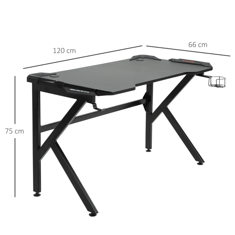 HOMCOM Gaming desk with Cup Holder Headphone Hook Feet Adjustable 120 x 66 x 75cm Black