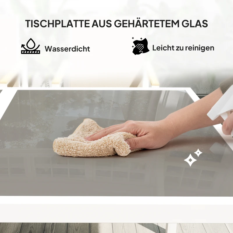 Outsunny 5-delig eetset voor buiten, tafel met gehard glas, 4 stoelen, weerbestendig, stalen frame, terrasmeubilair, Meerkleurig