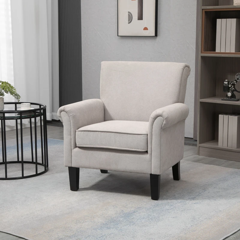 HOMCOM Butaca de Salón Tapizada en Tela Sillón Relax con Reposabrazos Asiento Extraíble para Dormitorio 79x78x87 cm Gris