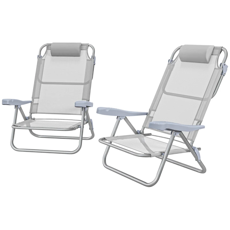 Outsunny 2-delige set campingstoelen inklapbaar met 6-voudig verstelbare mesh-rugleuning en hoofdsteun 62 x 65 x 80 cm Lichtgrijs