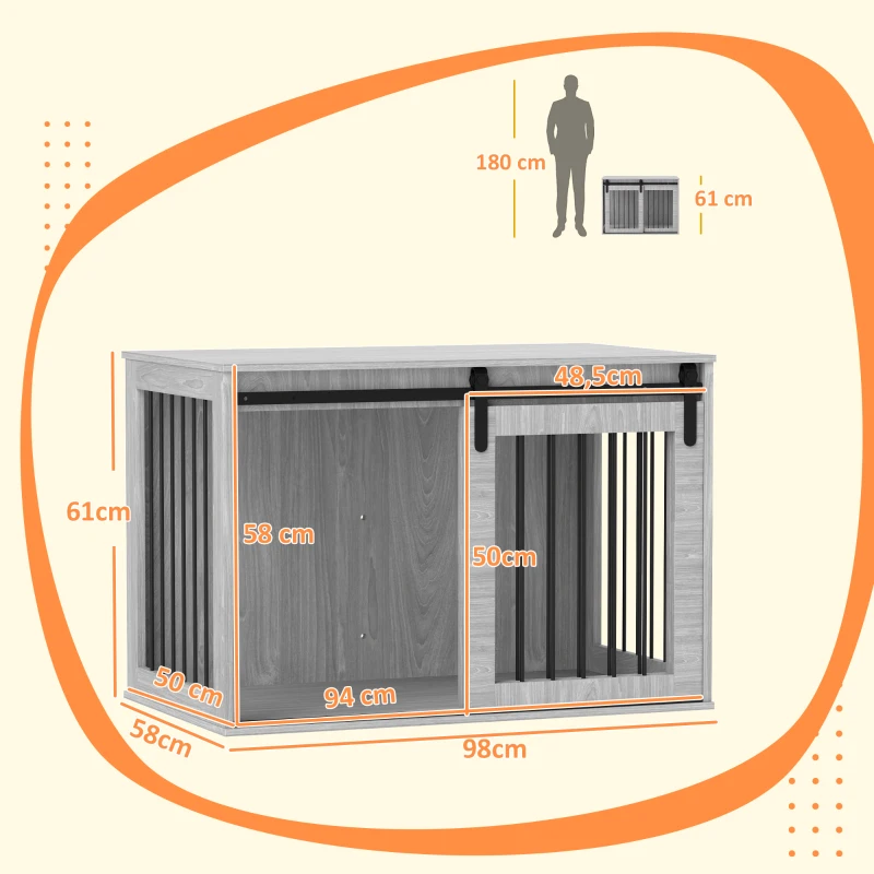 PawHut Hondenbox met schuifdeur, ventilatie, spaanplaat en staal, 98 x 58 x 61 cm, grijs(m-3)