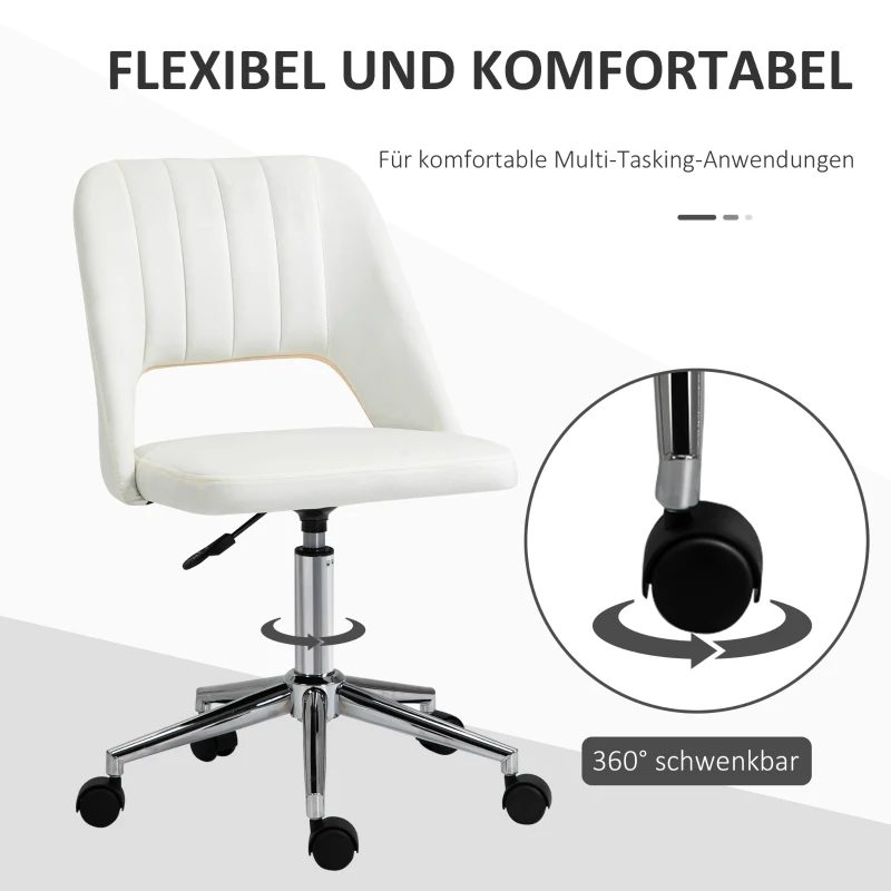 Vinsetto kantoorstoel draaistoel bureaustoel in hoogte verstelbaar 360° draaibaar schelpvorm met naadlijn design schuimstof fluweelzacht polyester beige 49 x 54 x 79-91 cm