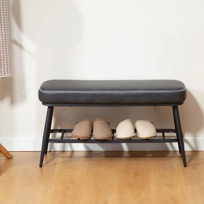 HOMCOM PU Leather Shoe Storage Bench - Charcoal Grey