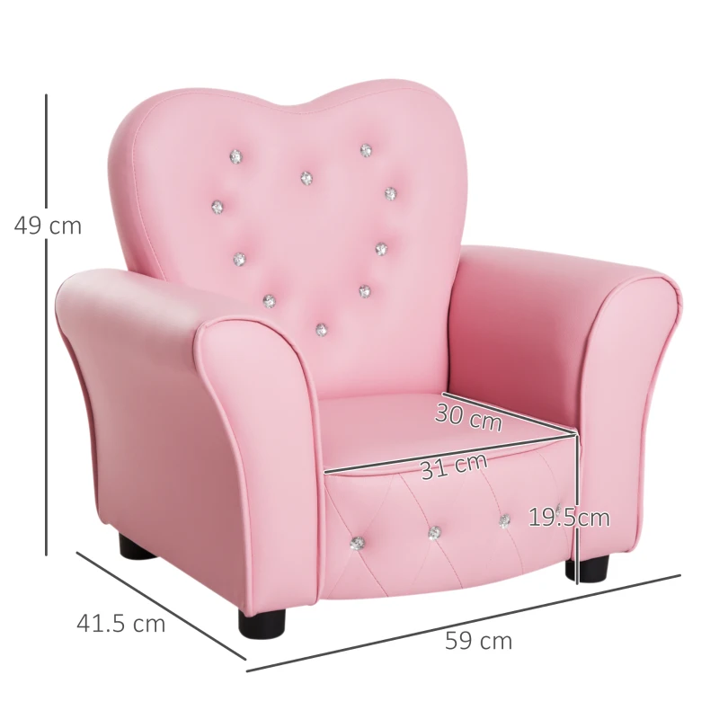 HOMCOM Poltroncina per Bambini Imbottita, Poltrona per cameretta con Rivestimento in PVC e Struttura in Legno, 59x41.5x49cm, Rosa