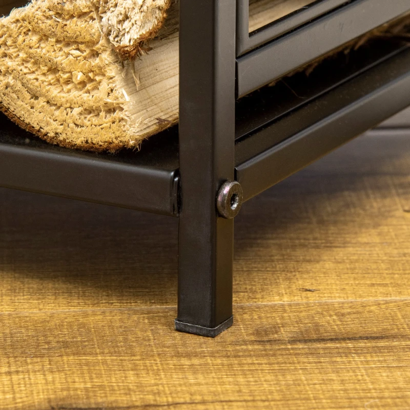HOMCOM Potalegna per Camino in Acciaio e Antiruggine, Porta Legna per Interni ed Esterni con Design Elegante e 4 Attrezzi, 46x30x70 cm, Nero
