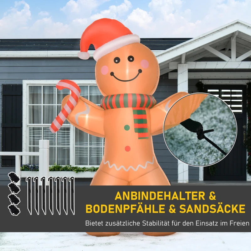 HOMCOM Opblaasbare peperkoekman kerstversiering 2,4 m met lampjes polyester