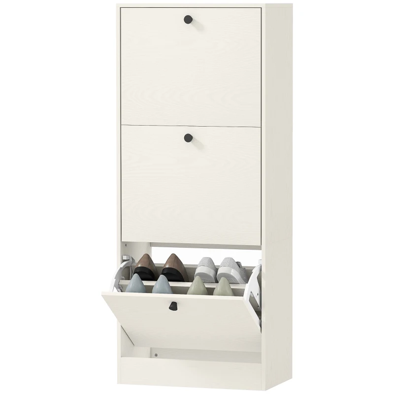 HOMCOM Zapatero con 3 Puertas Abatibles Estantes Ajustables y Diseño Compacto 47x28x115 cm Blanco Veteado