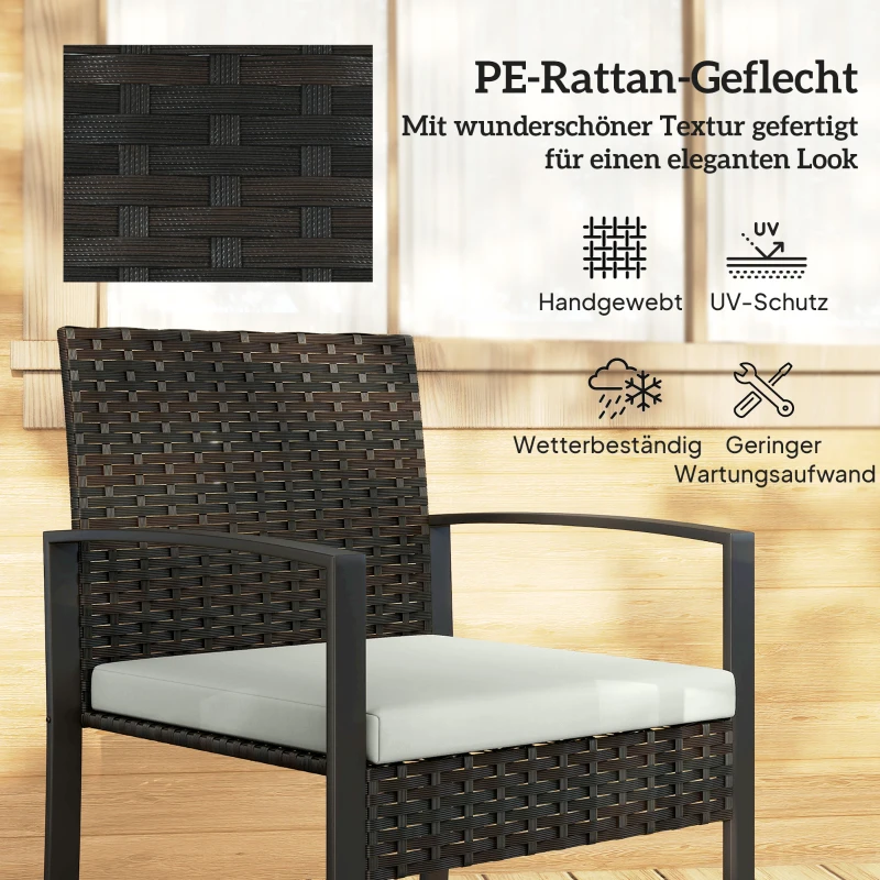 Outsunny Rattan Bistroset, 3-delig tuinmeubelset met 2 tuinstoelen, salontafel, afneembare kussens crème