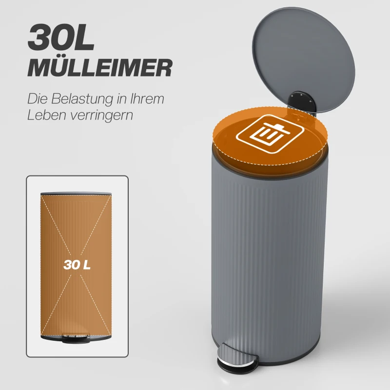 HOMCOM Prullenbak 30 L Tretemmer met softclose-deksel en pedaal, binnenemmer metaal, Zwart, 36 x 30 x 60,5 cm(m-4)