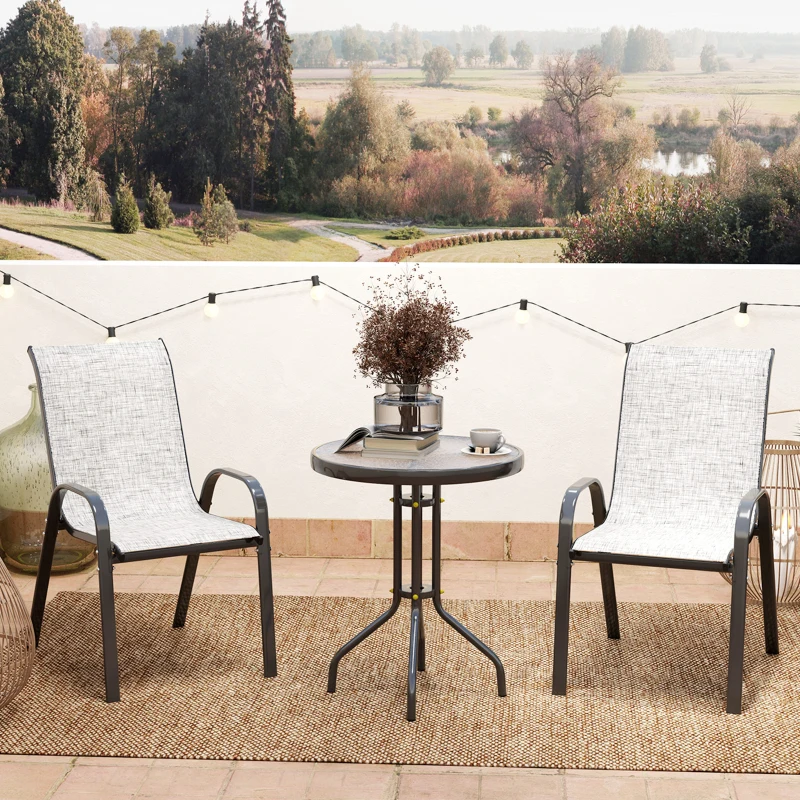 Outsunny Set da Giardino 3pz con 2 Sedie da Giardino 54x71x93 cm e Tavolino Rotondo Ø60x71 cm in Acciaio Grigio