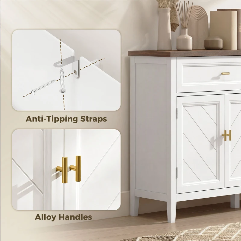 HOMCOM Modern Sideboard with 3 Doors, 2 Drawers and Adjustable Shelves, White