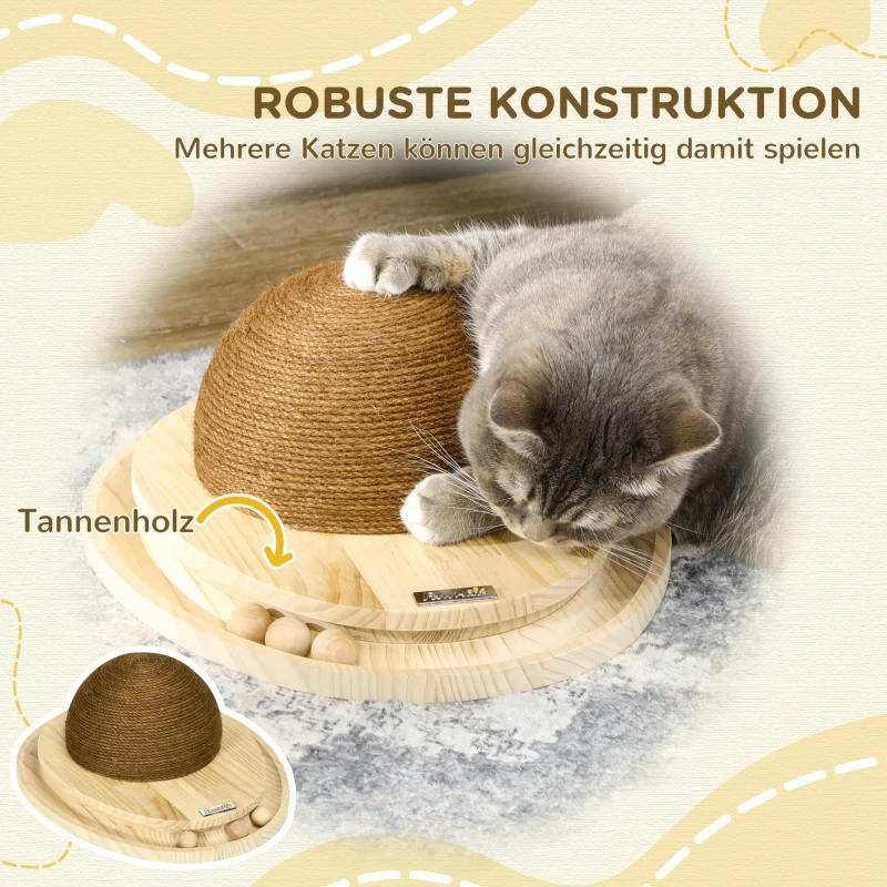 PawHut interactief kattenspeelgoed 2-in-1 design krabspeelgoed grenenhout