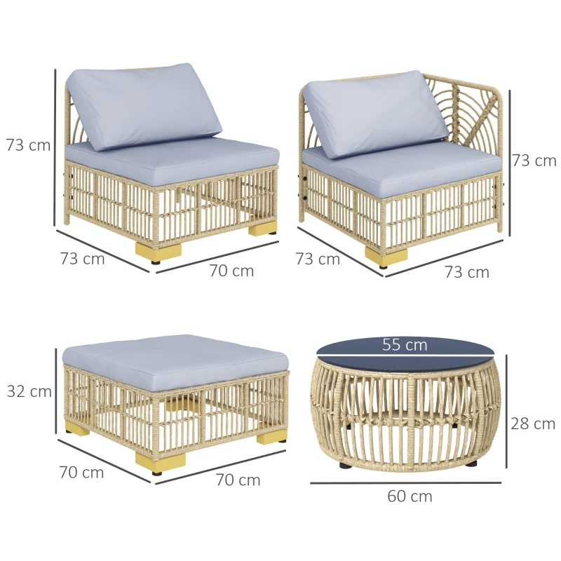 Outsunny Tuinset, 5-delig, inclusief zitkussen, kunstrotan, roestvrijstalen frame, lichtgrijs