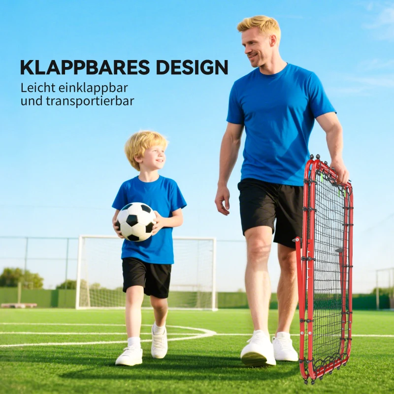 HOMCOM Voetbaldoel, verstelbaar, opvouwbaar, metalen frame, 100 x 95 cm, Rood